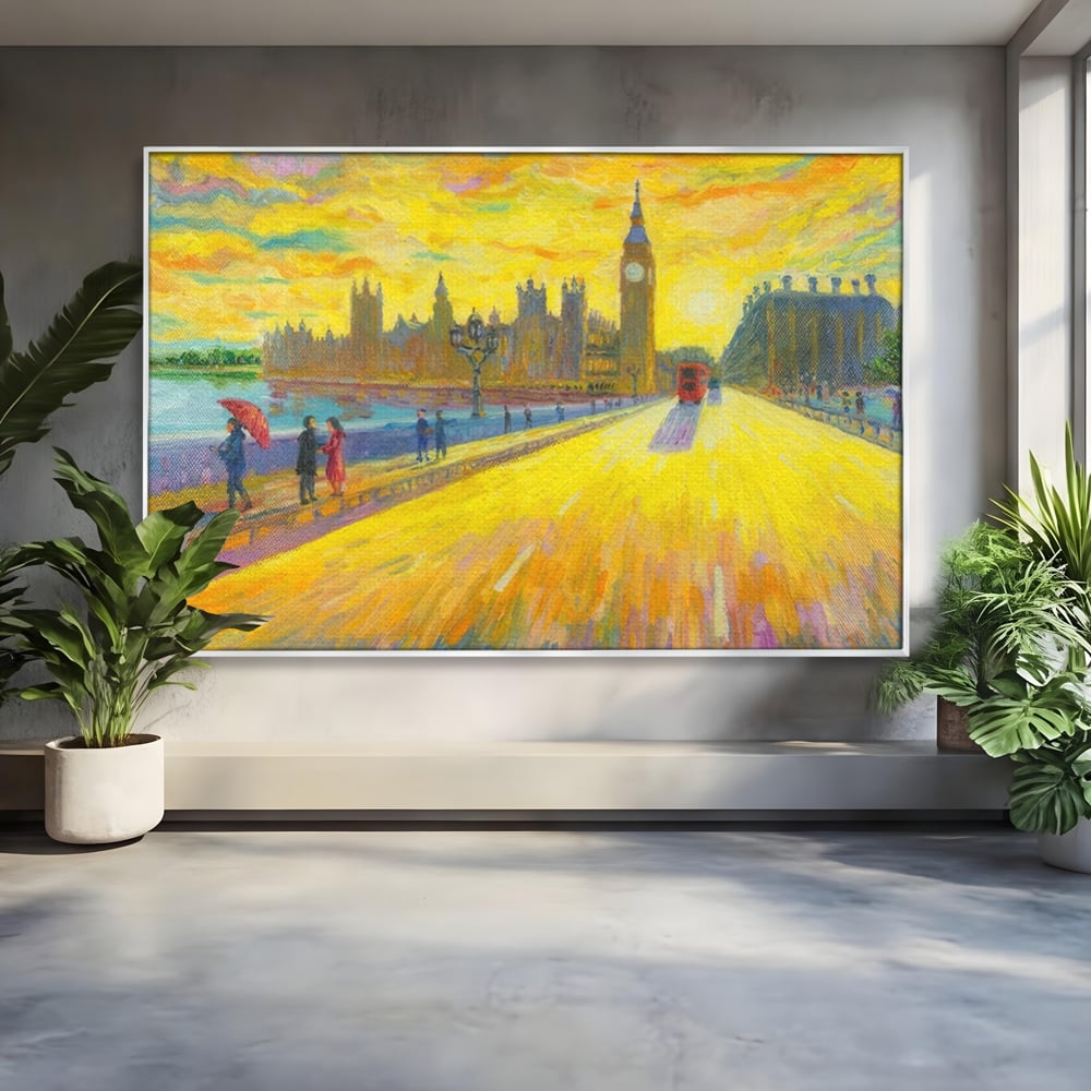 Tablou canvas cu tablou canvas cu londra si big ben, in rama de aluminiu argintiu